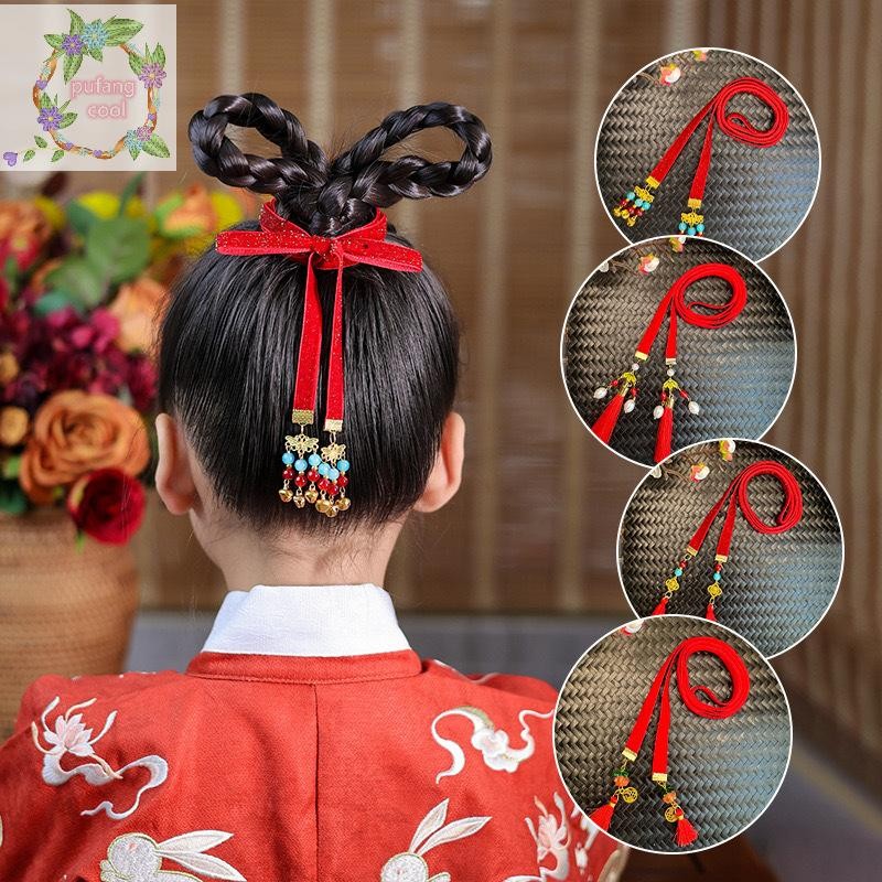 Pucool ตรุษจีน Bell sel ผีเสื้อ Plush Ball เชือกผมสไตล์โบราณ Hanfu ถักผมวงสําหรับสาวอุปกรณ์เสริมผม TH