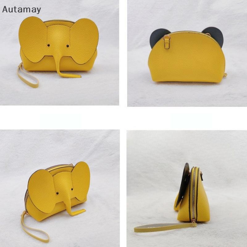Autamay แฟชั่นเกาหลีใหม่สีทึบ PU หนังกระเป๋าโทรศัพท์ Mini Elephant Crossbody กระเป๋าสุภาพสตรีน่ารักกระเป๋าลําลองสําหรับผู้หญิงใหม่