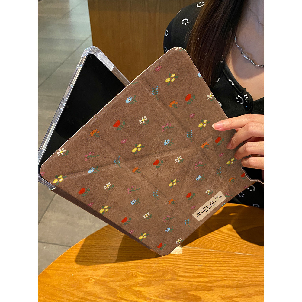 ขายร้อน! F & X iPad เปลือกป้องกันหนังกลับ Y พับดอกไม้สีสำหรับ ipadpro2024air6/5นุ่ม7/8/9อะคริลิค13นิ้ว