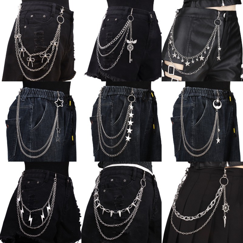 Simple Star Bowknot จี้กางเกงสําหรับผู้หญิง Hip-hop Multilayer Chains สวมใส่อุปกรณ์เสริม