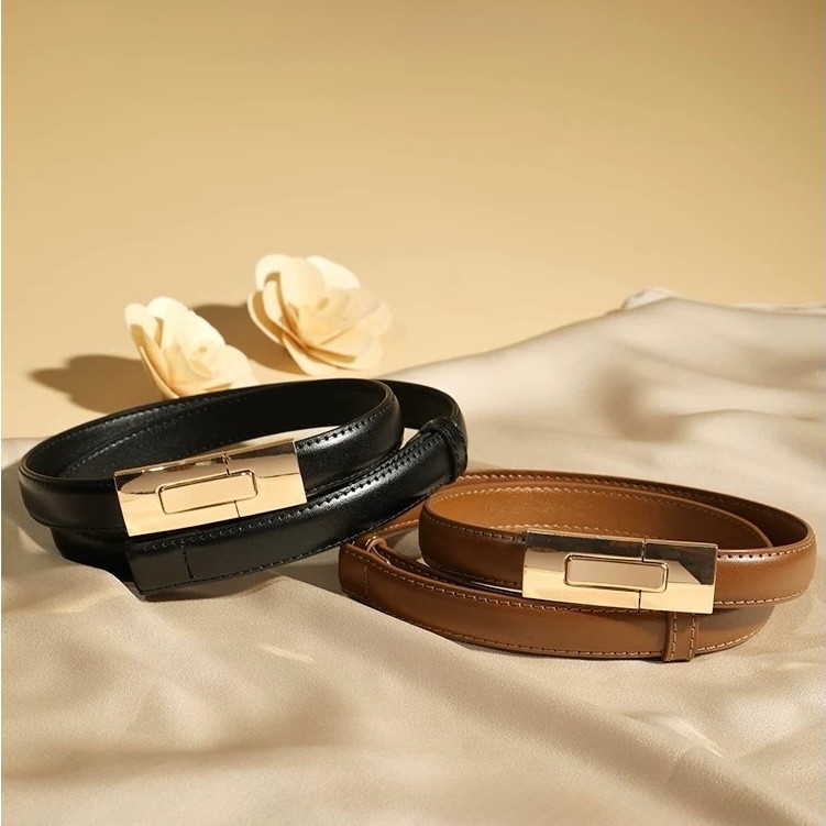 PL-036 ❤️แบรนด์LULU❤️ เข็มขัดหนังPUเกรดพรีเมียม หัวล็อค หัวเข็มขัดสีทอง หุ้มหนังทั้งเส้น