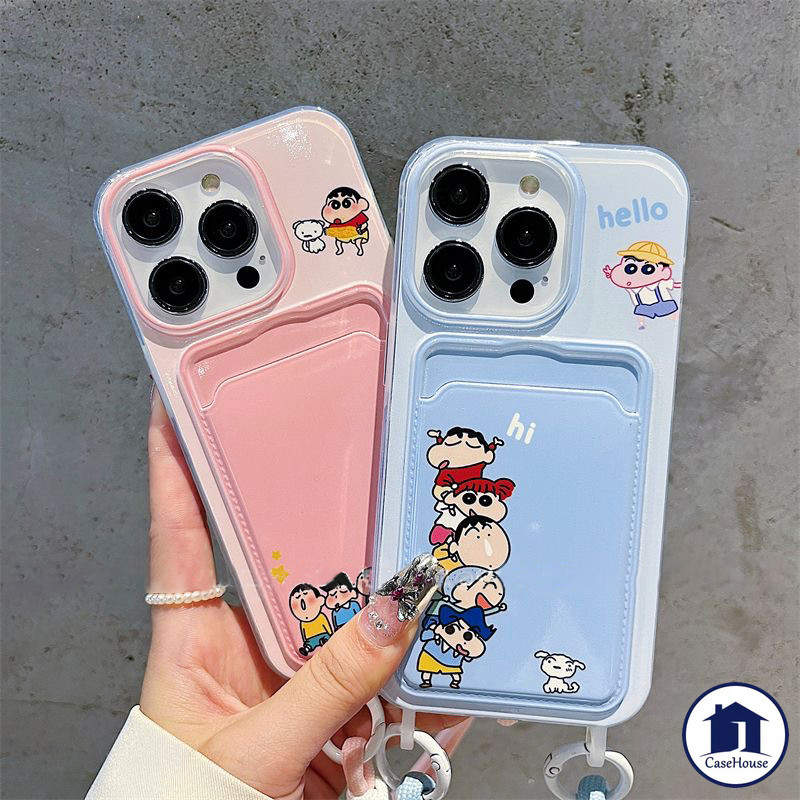 เคสใส่บัตรลายเครยอนชินจังสุดน่ารักพร้อมสายคล้องแบบนิ่ม เข้ากันได้กับ IPhone 11 17 AIR 12 13 16 14 15 Pro Max 7 8 Plus XR