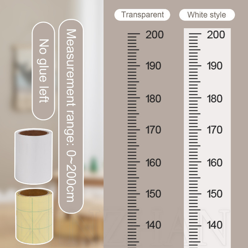 สติ๊กเกอร์ติดผนังความแม่นยําสูง 2 เมตร - สติ๊กเกอร์วัดส่วนสูง-กาวตนเอง, โปร่งใส, เขียนและวาดพื้นผิว, ถอดออกได้-สําหรับห้องนอนเด็กตกแต่งผนัง
