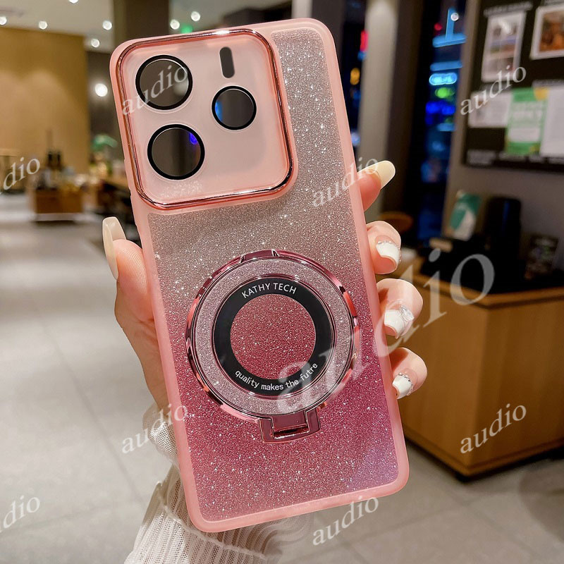 Realme 14 14T 5G Glitter Bling Magnetic Bracketเคสโทรศัพท์สําหรับRealme 15 Pro 15T 14 14T Realme14 R