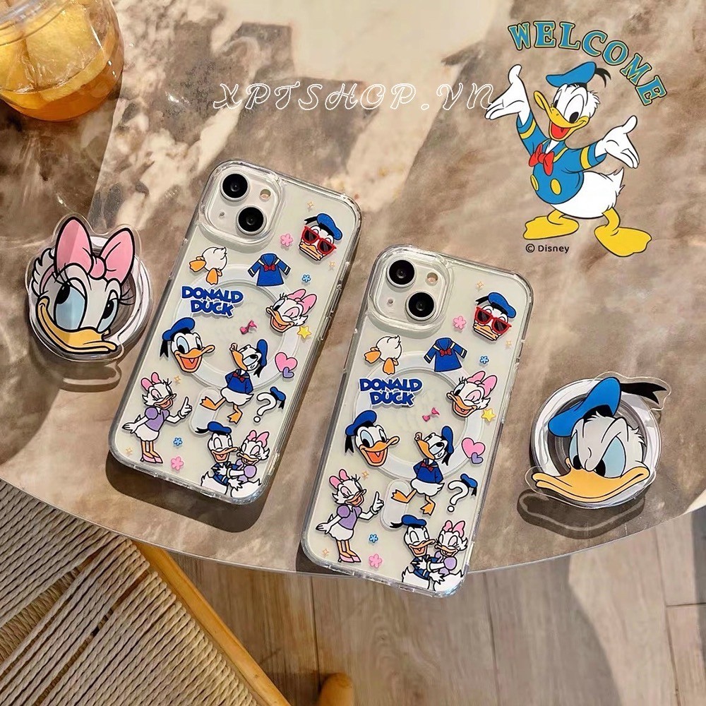 แม่เหล็กโดนัลด์ดั๊กคู่สไตล์วงเล็บอะคริลิเคสโทรศัพท์สําหรับ ไอโฟน 17 มือโปร สูงสุด 16 บวก 15 14 13 12 11 กันกระแทกป้องกันปลอก