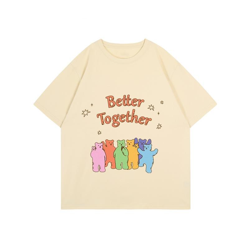 Papaya เสื้อยืด Oversize ลาย "Better Together" น่ารักสดใส ผ้าคอตตอน 100% เสื้อยืดสไตล์ลำลอง WS1204