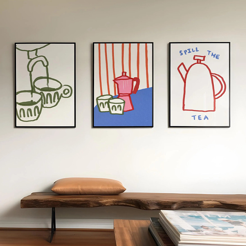 ศิลปะกาแฟตกแต่งภาพวาดผ้าใบ Minimalist Line Art ภาพประกอบ Cafe Niche Art รูปภาพ