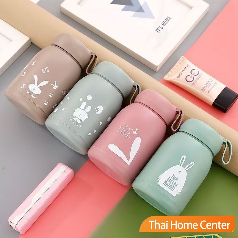 กระบอกน้ำ ขวดแก้วกันความร้อน พร้อมปลอกซิลิโคน ลายกระต่าย ราคาถูก glass water bottle