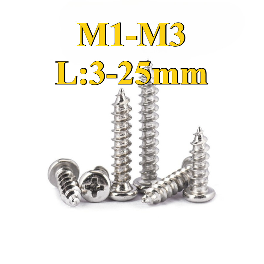 ((Nickel-Plated) สกรูแตะตัวเองหัวกลม PA Phillips M1/M1.2/M1.4/M1.7/M2/M2.3/M2.6/M3 (YMH1-RM-VN)