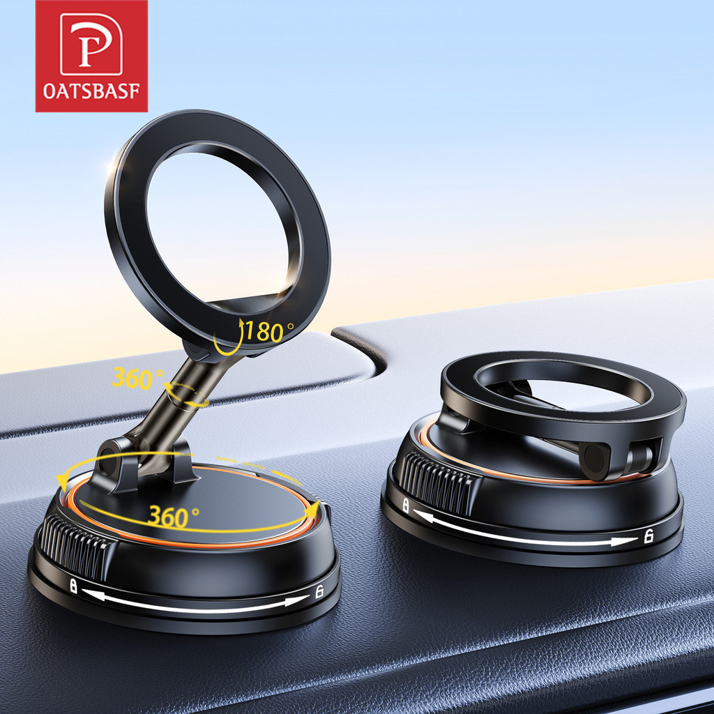 OATSBASF พับได้ 360° หมุน แม็กเซฟ ที่วางโทรศัพท์แบบดูดติดรถยนต์แบบแม่เหล็ก