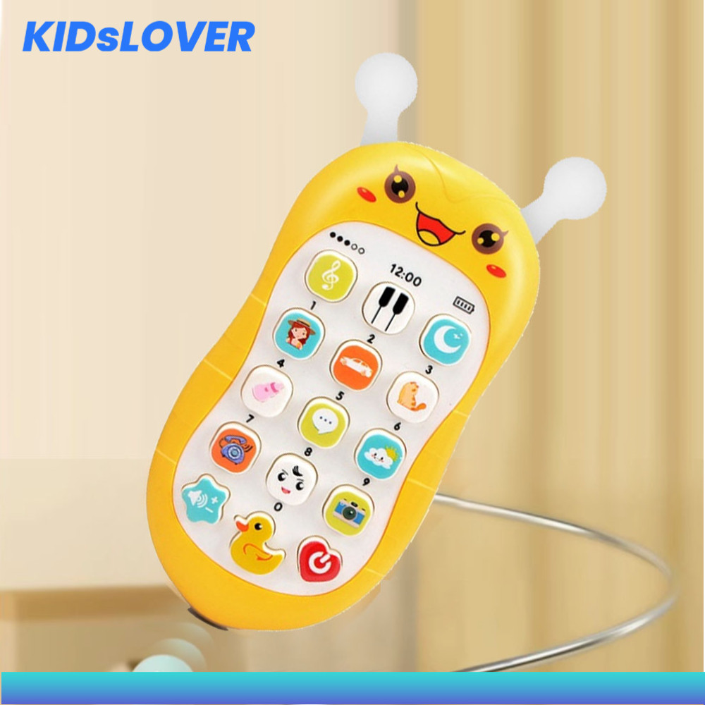 Kidslover โทรศัพท์เด็กเล่น ของเล่นกัดฟันเด็ก ด้านบนหัวเป็นยางกัด มีเสียง มีไฟ ปรับระดับเสียงได้