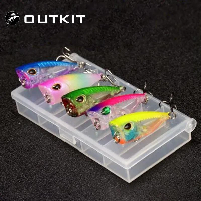 ใหม่ 5pcs Mini Popper 4 ซม.3.5g ชุดล่อตกปลาชุดกล่อง CrankBaits Wobblers Lures Top น้ําปลาคาร์พตกปลา ประดิษฐ์