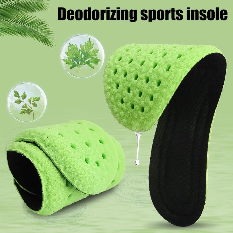 ผู้หญิงผู้ชายระงับกลิ่นกาย Breathable Shock Absorption Insoles ความยืดหยุ่นสูง Arch สนับสนุน Orthopedic นวดเบาะแทรกแผ่นรองเท้า