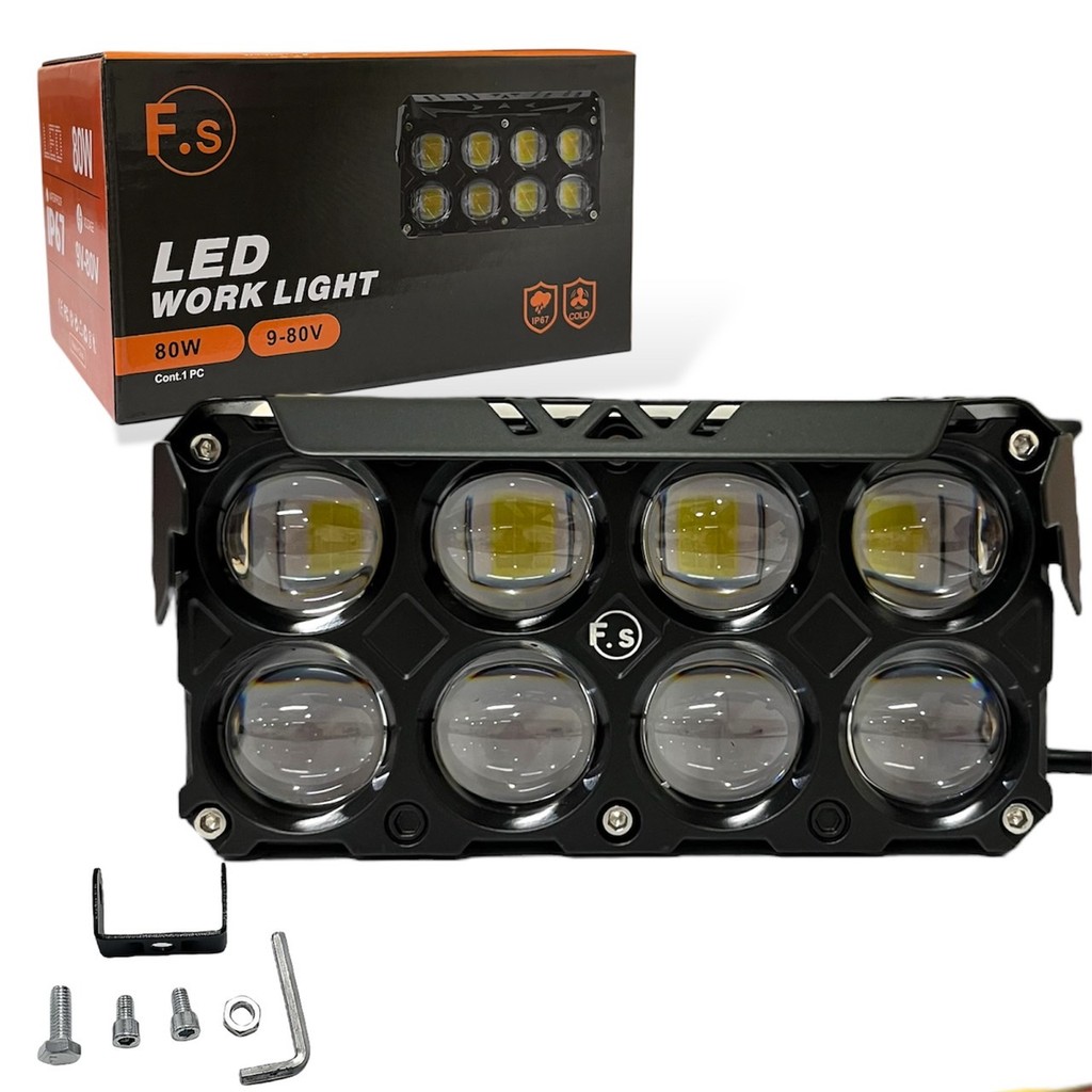 FS (1ชิ้น) ไฟสปอร์ตไลท์ NEW 6-8-10LED F.S WORK LIGHT (ขาว+เหลือง) รถยนต์ /มอเตอร์ไซค์ 9V-60V