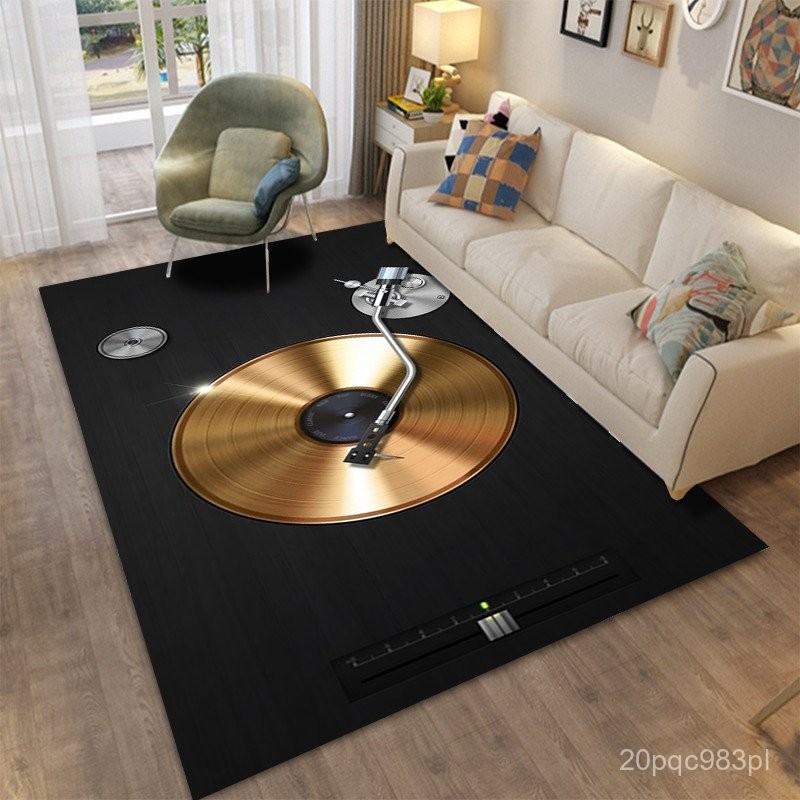 3D Classical Music Vintage Vinyl Large Area Rug Carpet Home Living Room Toy Bedroom Sofa Doormat Chi