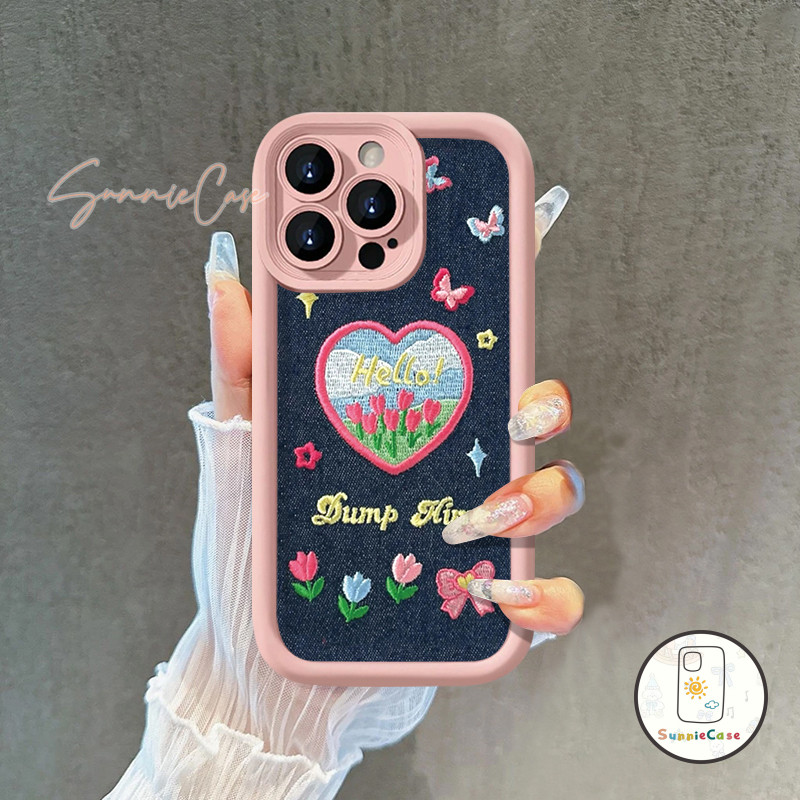 ปักลายหัวใจเดนิม สำหรับ เคส Redmi 19A 12 13C 10C 2C 9T A1 9C 10A 9 NFC Note 9 10 8 12 11 11s Pro Max POCO M6 Pro ความรัก - รูปที่ 3