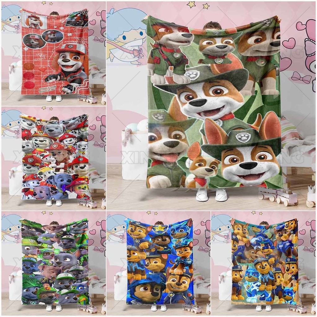 ผ้าห่มเด็กของขวัญวันเกิดผ้าสักหลาดปุย PAW Patrol ลาย HD ผ้าห่มเครื่องปรับอากาศแบบนุ่ม Travel Cartoon