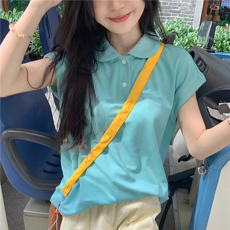 Solovely ผู้หญิง สไตล์เกาหลี ผ้าฝ้าย สีพื้น เสื้อตัวบน สีหวาน ลำลอง ไม่มีแขน เสื้อโปโล