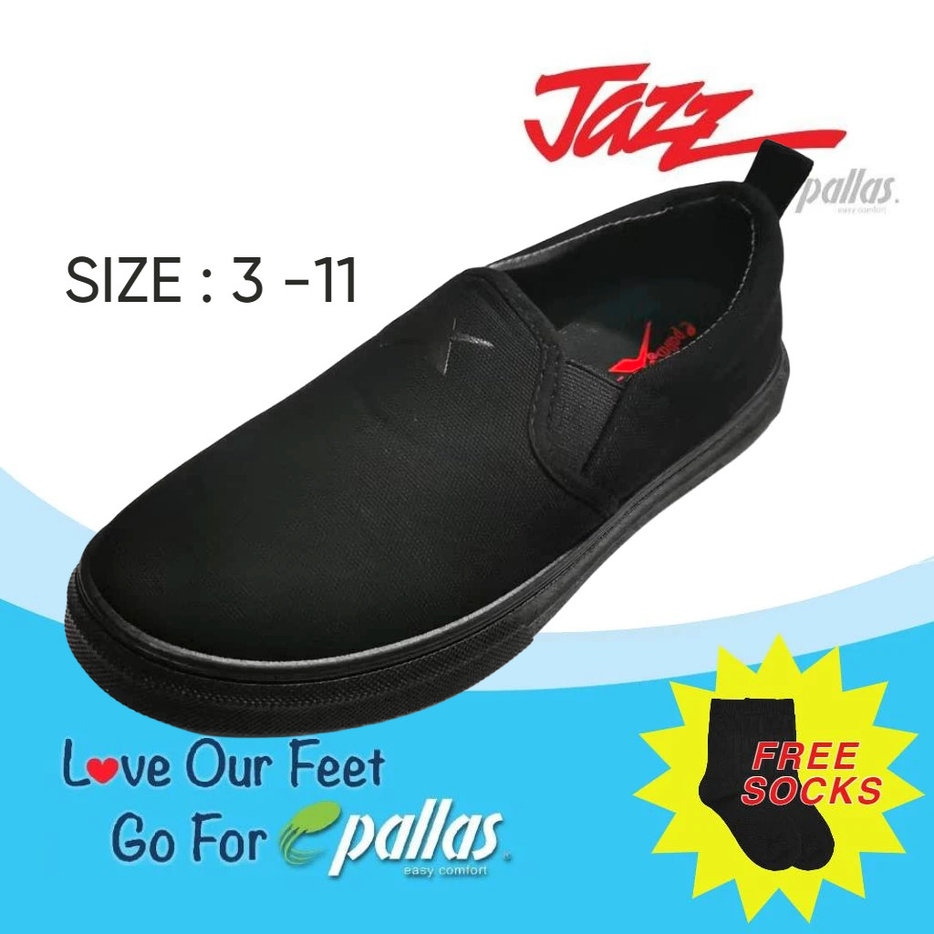 PALLAS Black School Shoe Slip ON Design (018BK) Kasut Sekolah Hitam Black Shoe