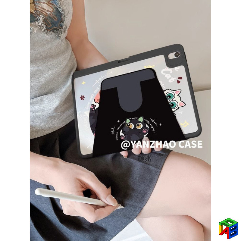แผ่นเสียงแมว สีดํา720° เคสไอแพดหมุนได้ A16 2025 air6/5 mini6/7 Ari7-M3 อะคริลิค pro11 ใหม่ iPad 11 A16/10 รุ่น 2022 ฝาครอบป้องกันการตกพร้อมช่องเสียบปากกา สีฟ้า - รูปที่ 6