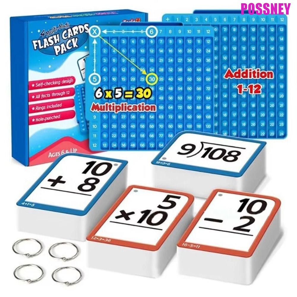 POSSNEY Multiplication Flash Cards, Early Educational Math Board Fidget Toy, เกม IQ แบบพกพาเกมบล็อกค