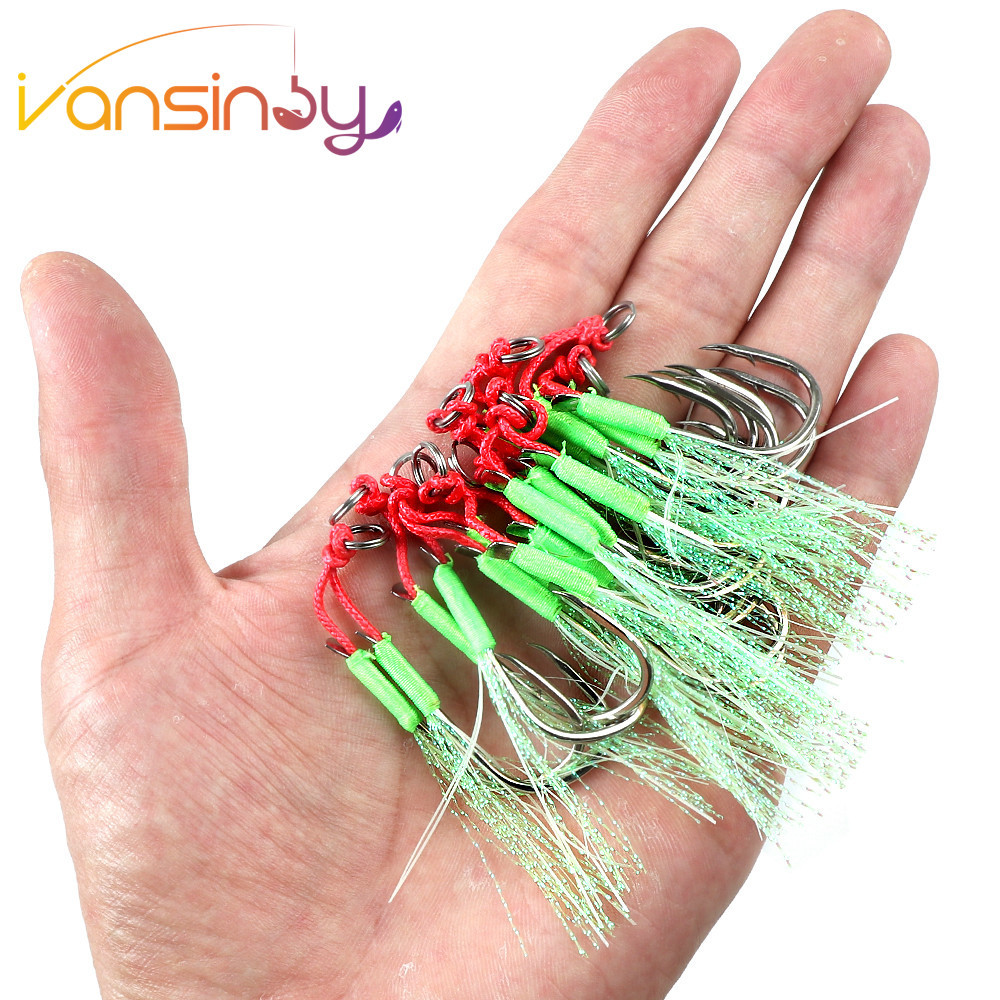 1pcs Luminous Fishing Hook 10 #-20 # Assist Hook Jig Lure Double Hook สำหรับ Jigging และตกปลา