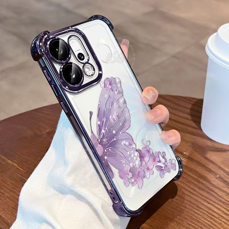 เคส OPPO Reno 14 14F 15 15F 5G เคส OPPO Reno 14 15 Pro Max 5G Case เคสน่ารักสีม่วงผีเสื้อดอกไม้ใสเยลลี่นุ่มกันกระแทกพร้อมเลนส์ป้องกันกล้องถุงลมนิรภัยหนาหรูหรากรณีสําหรับเด็กผู้หญิงผู้หญิง ราคา ถูกที่สุด ดีลบีเคเค แกลเลอรีภาพที่ 2