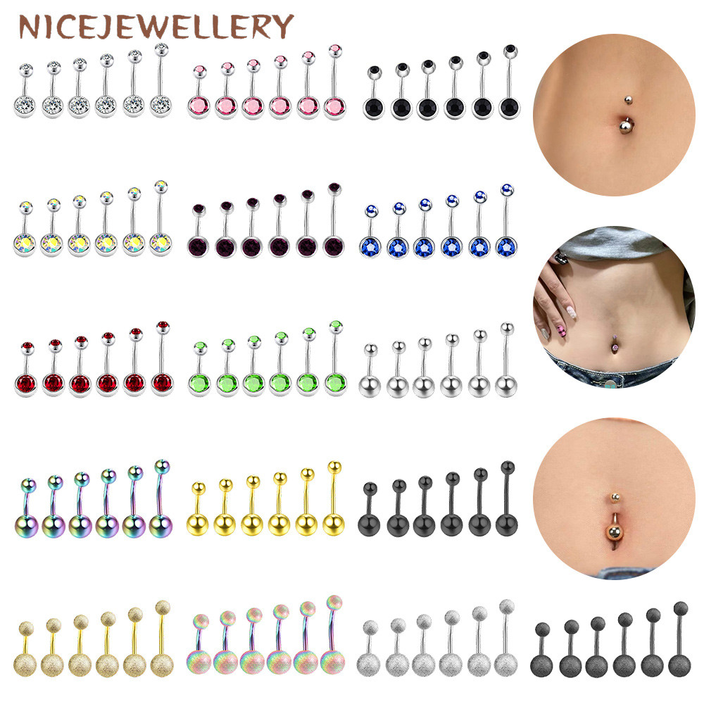 แหวนสะดือ.Double Ball Belly Button Ring พร้อมเจลล์ซิริกอน ขนาด 8-18 มม. .material 316L สเตนเลส