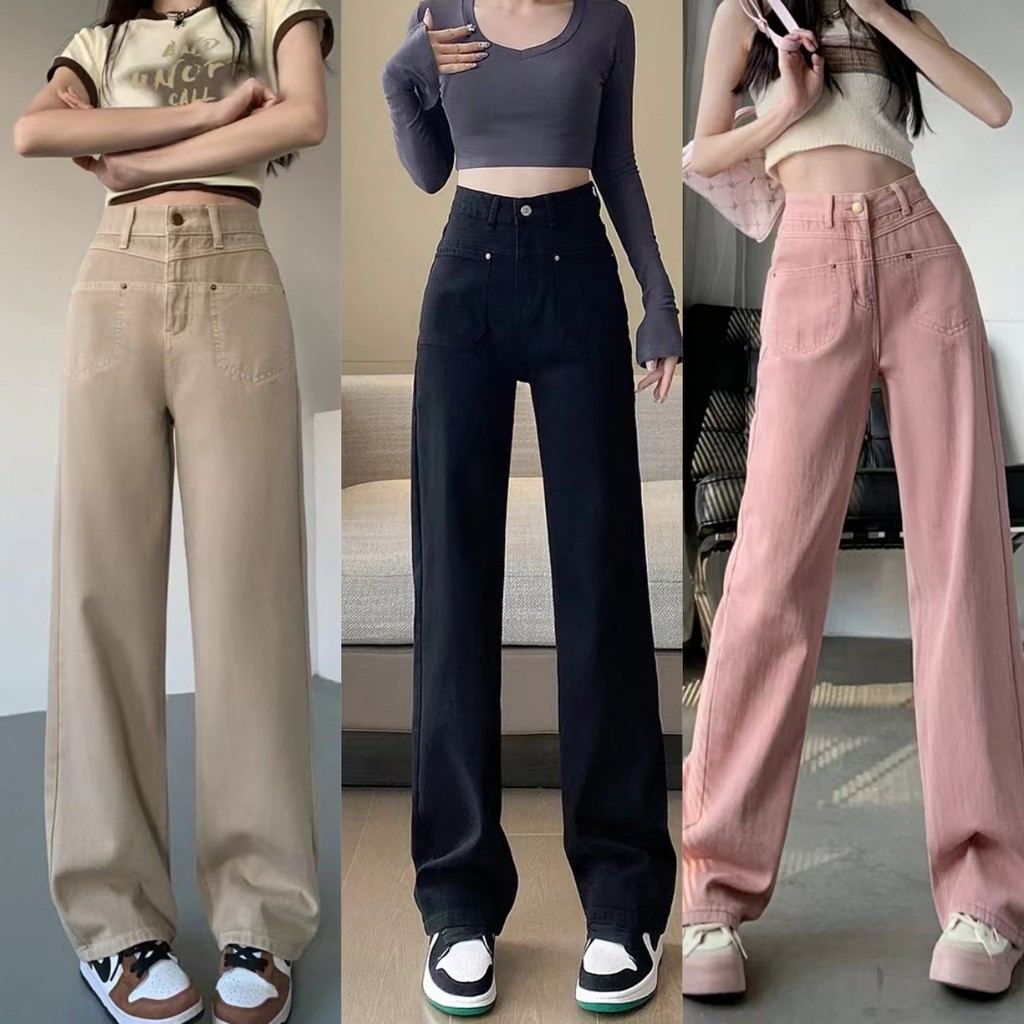 💖Bonnie💖กางเกงยีนส์ขายาว เอวสูง ทรงกระบอกตรง ทรงสวย กางเกงยีนส์ลำลอง ใส่ สบาย แมทง่าย ใส่ได้ทุกลุค#9