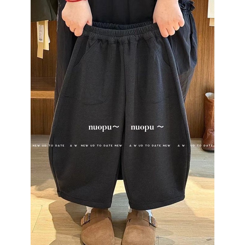 เวอร์ชั่นเกาหลีเสื้อผ้าเด็กกางเกงเด็กชายสไตล์ใหม่ฤดูใบไม้ร่วงฤดูหนาวสีเทาสบายๆกางเกงขนแกะชิ้นเดียวอินเทรนด์มือ