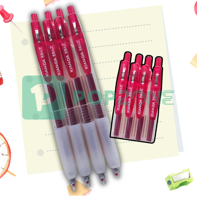 KIAN-DA ปากกาหมึกเจล 0.5 มม. U-Click (เคียนดะ) หมึกแดง (4ด้าม) น้ำหมึกเส้นคมชัดเขียนลื่น