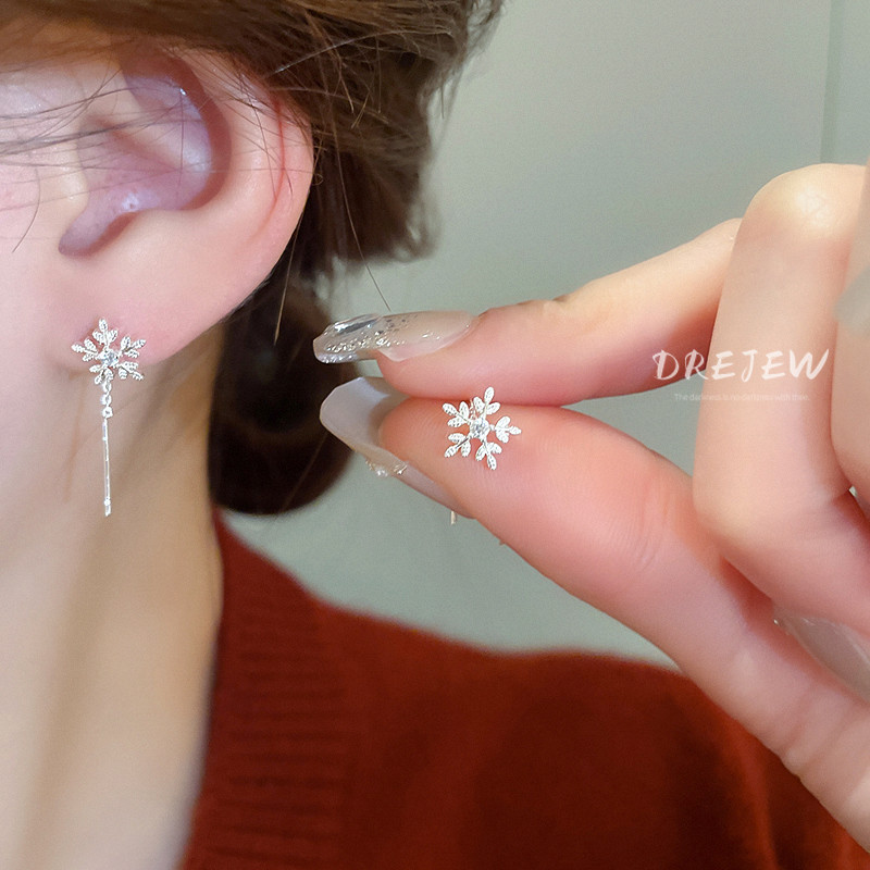 [เดรย์]เพทายเข็มเงิน เกล็ดหิมะหูด้าย แฟชั่นต่างหูที่ละเอียดอ่อน อุปกรณ์เสริมการออกแบบที่เรียบง่าย