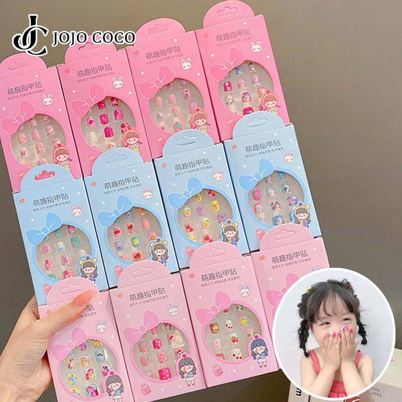 โจโจ้ โกโก้ 12ชิ้น/กล่องสติกเกอร์เล็บเด็กการ์ตูนสาวหวานกันน้ํายาวนานสติกเกอร์เล็บ ทําเอง ทําด้วยมือตกแต่ง