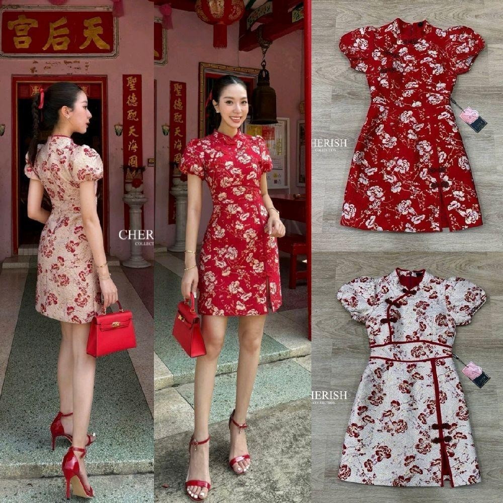 PD (พร้อมส่ง) Cherish21 22 ชุดกี่เพ้าแขนตุ๊กตา ชุดตรุษจีนผ้าทอ q.shop สวยๆ PD.shop