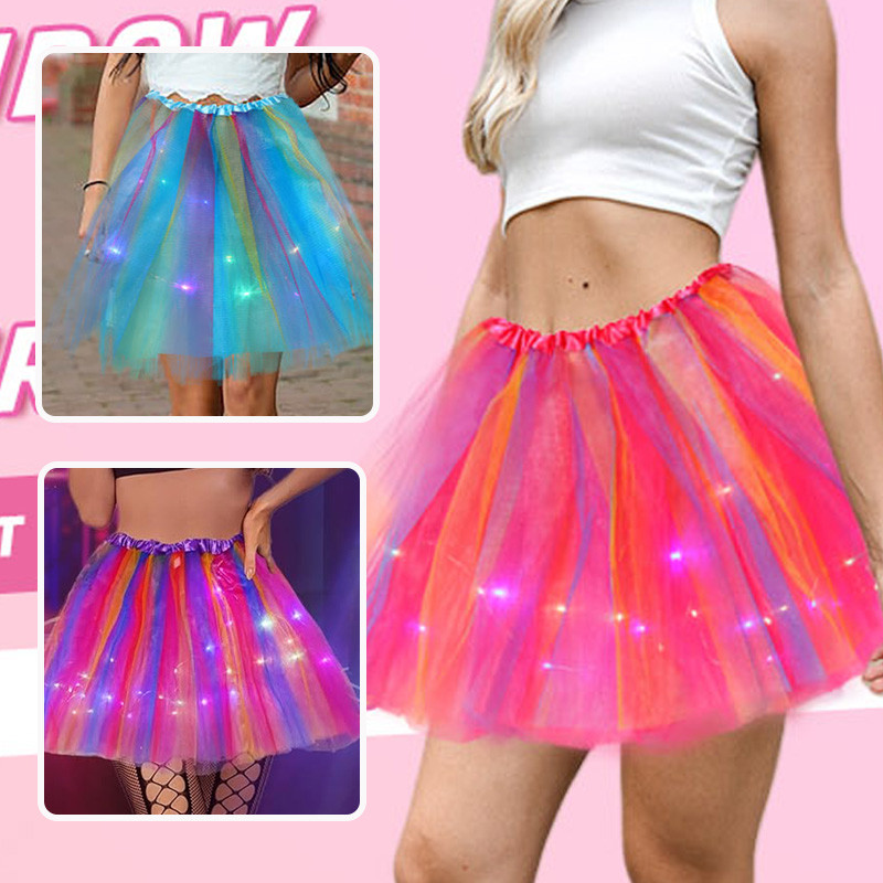 พร้อมส่ง กระโปรงสีรุ้ง LED กระโปรงมีไฟ ของขวัญสําหรับเด็กผู้หญิง ชุดการแสดงเทศกาล