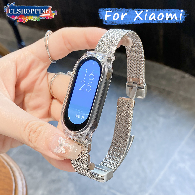 เคสใส + แฟชั่นแม่เหล็กพับวงวงวงวงสําหรับเสี่ยวมี่วง9 8 เอ็นเอฟซี 9 มือโปรสแตนเลสสายโลหะสําหรับ ไมล์ วง7 6 5 4 3 เอ็นเอฟซี สายรัดข้อมือสําหรับผู้ชายผู้หญิงเปลี่ยนวง