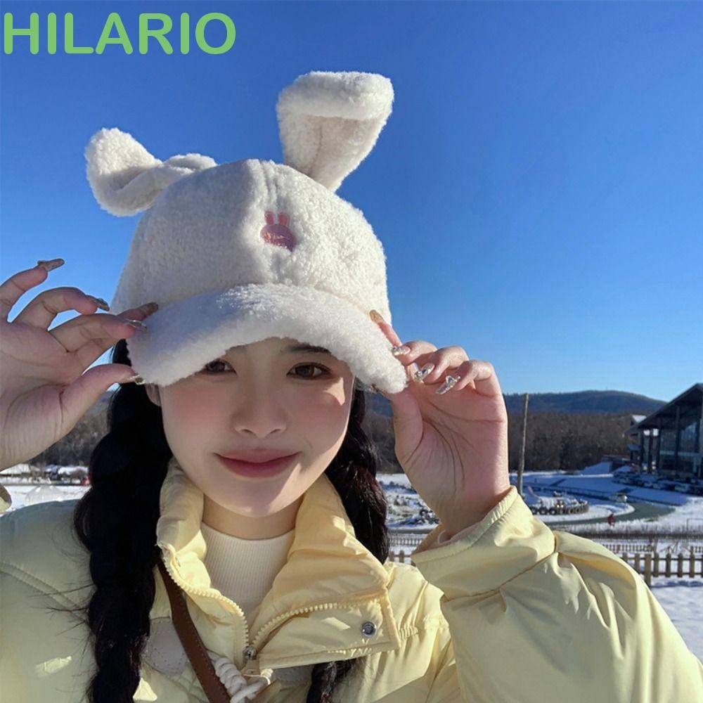 หมวกเบสบอลขนแกะ HILARIO, หมวกเบสบอลหูกระต่ายกลางแจ้งแบบปรับได้, ม่านบังแดดน่ารักข้นฤดูหนาวที่อบอุ่นหมวกยอดแหลมหญิง