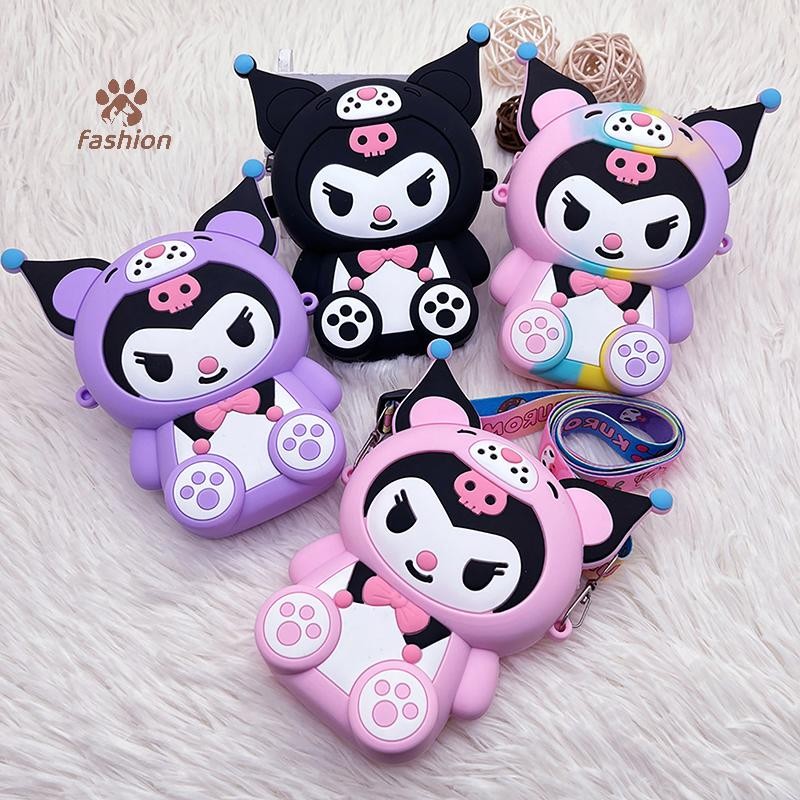 [แฟชั่น] น่ารัก Kuromi Hello Kitty กระเป๋าใส่เหรียญซิลิโคนการ์ตูน Mini Crossbody Bag กระเป๋าสะพายเงินเปลี่ยนกระเป๋าเด็กของขวัญ {TH}
