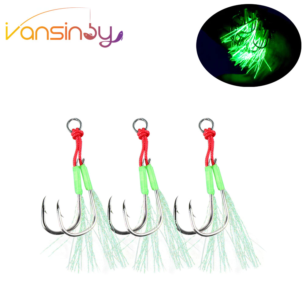 1pcs Luminous Fishing Hook 10 #-20 # Assist Hook jig Lure Double Slow Fast คู่ Jigging Fish jig Assist Hooks