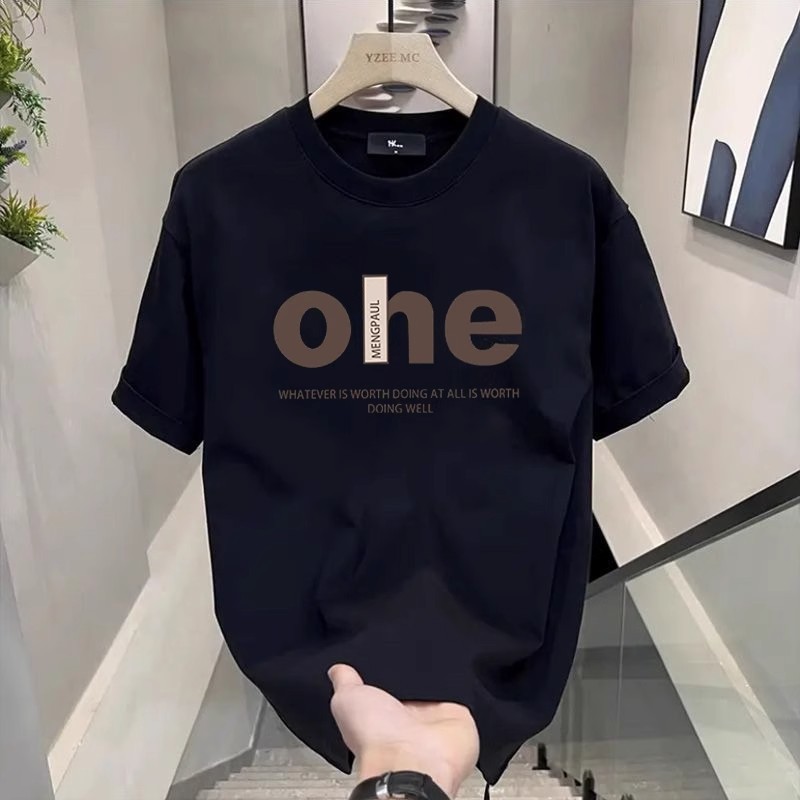 เสื้อยืดผ้าฝ้ายแท้ High-End Street สวมใส่ผู้ชายฤดูร้อนเสื้อยืด High-End เสื้อยืดแขนสั้นผู้ชายสไตล์ใหม่
