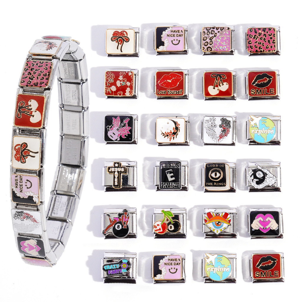 สร้อยข้อมือโมเดิร์นสไตล์อิตาเลียน แบบ Modular สแตนเลส พิมพ์ลายเสือดาว สำหรับทุกเพศ