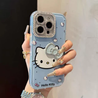 Dopamine Kitty Diamond Bow เหมาะสําหรับเคสโทรศัพท์ iPhone 17Promax Apple 16/15/14/13/12/11 การป้องกันเลนส์