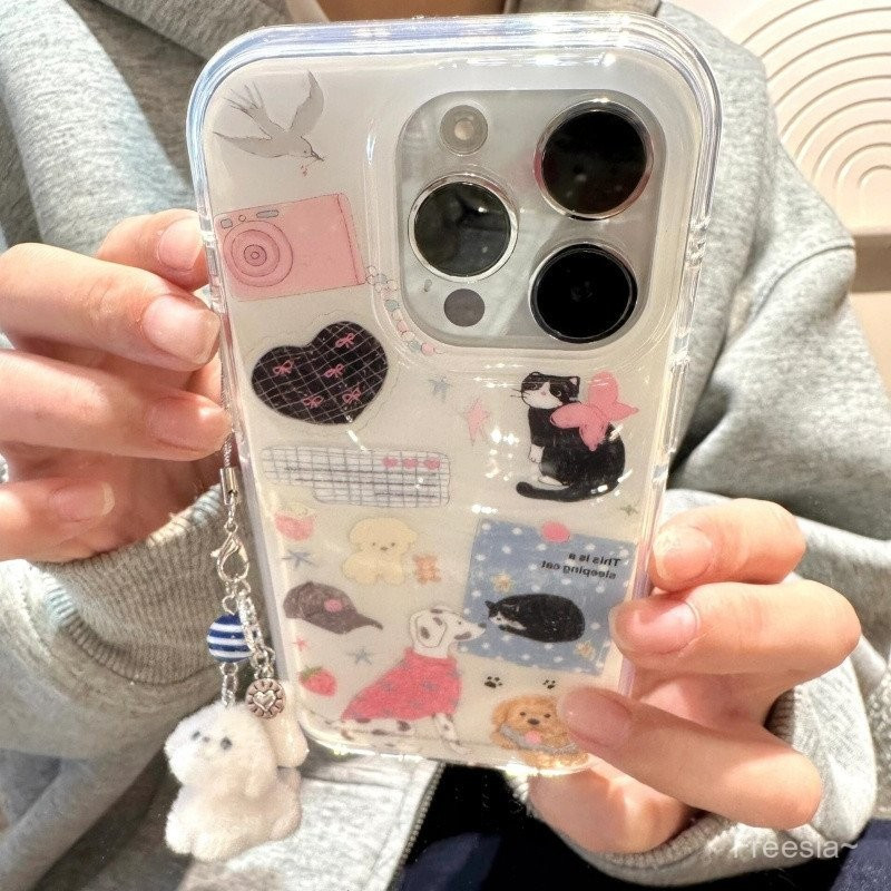ฤดูใบไม้ผลิฤดู Puppy Cat จี้ IMD เคสโทรศัพท์สองชั้นสําหรับ Samsung S23 S25 S22 S24 S21 S22FE S25FE S