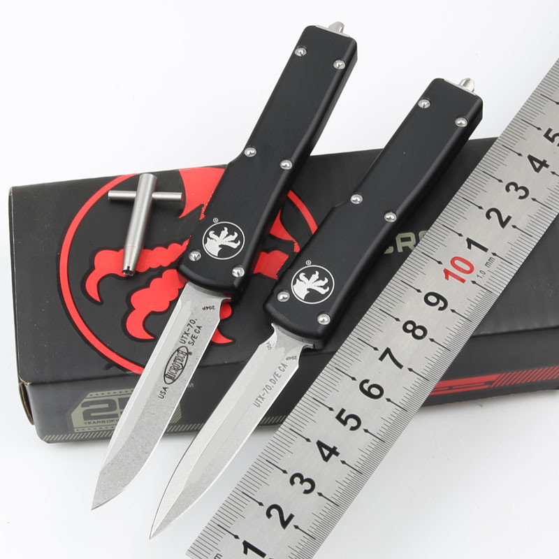 Microtech ไมโครเทคโนโลยี ที่จับมุมกลมUTX70 มินิ มีดพับ ความแข็งสูง D2 อลูมิเนียมอัลลอยด์ มีดเอาชีวิต