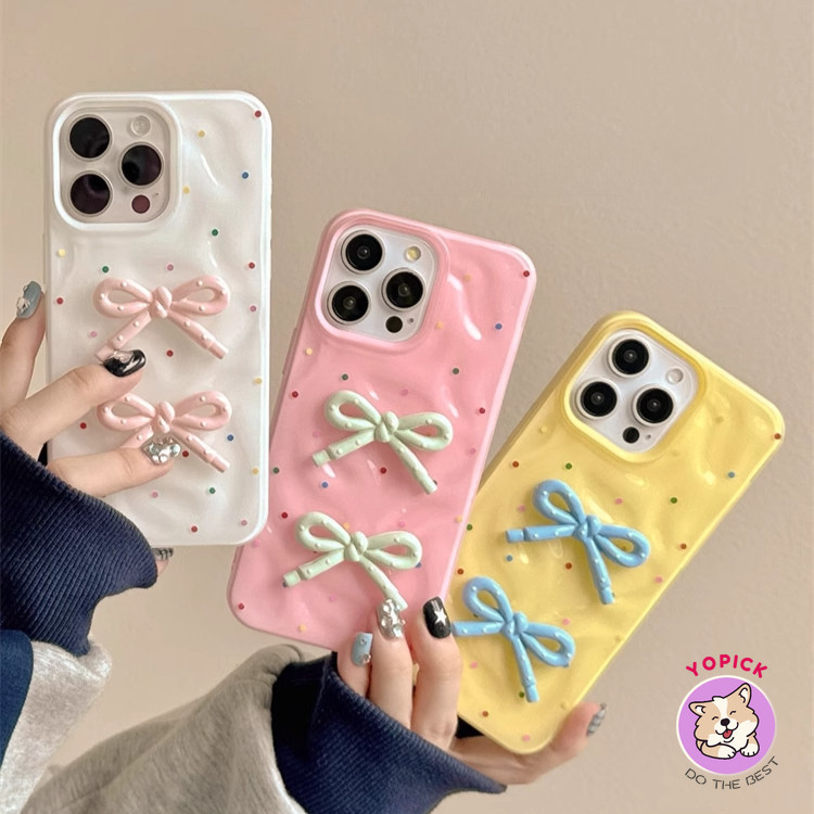 เหมาะสําหรับ IPhone 16 15 14 13 12 11 Pro Max X XR XS Max 7 8 Plus เคสโทรศัพท์ Wave Point Bow 3D DIY ไม่สม่ําเสมอ Soft Shell ATW