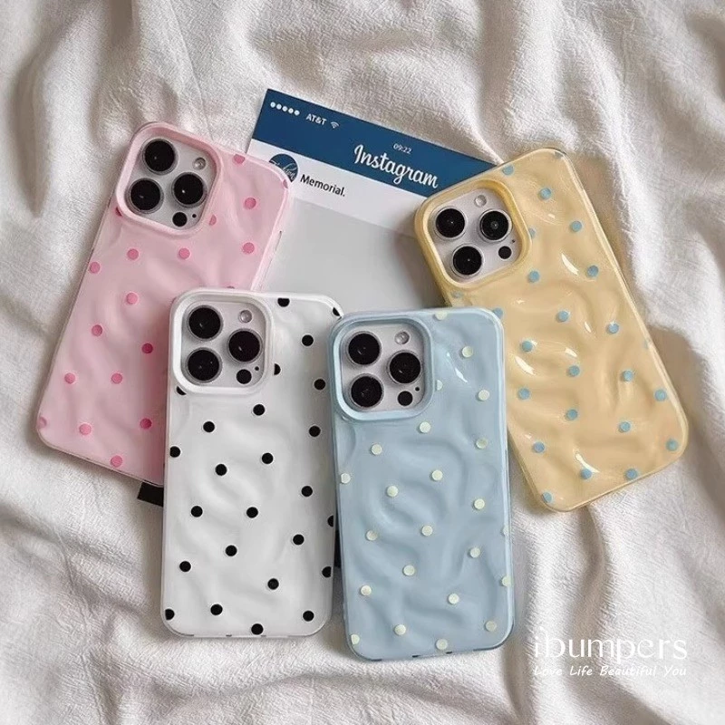 ibumpers เคสไอโฟน เกาหลี Simple Polka Dot Meteorite เคสโทรศัพท์สี Candy สําหรับ iPhone 11 12 13 14 15 16 Pro Max ปกหลังซิลิคอนกันกระแทก