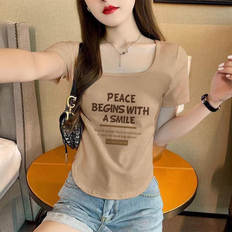 "เสื้อพิมพ์ลาย " เสื้อลำลองคอกว้าง เสื้อแหวกเอวสุดเซ็กซี่ เสื้อผู้หญิงสีพื้น แมทช์ง่าย ผ้านุ่ม ผ้าดีใส่สบายTshirt
