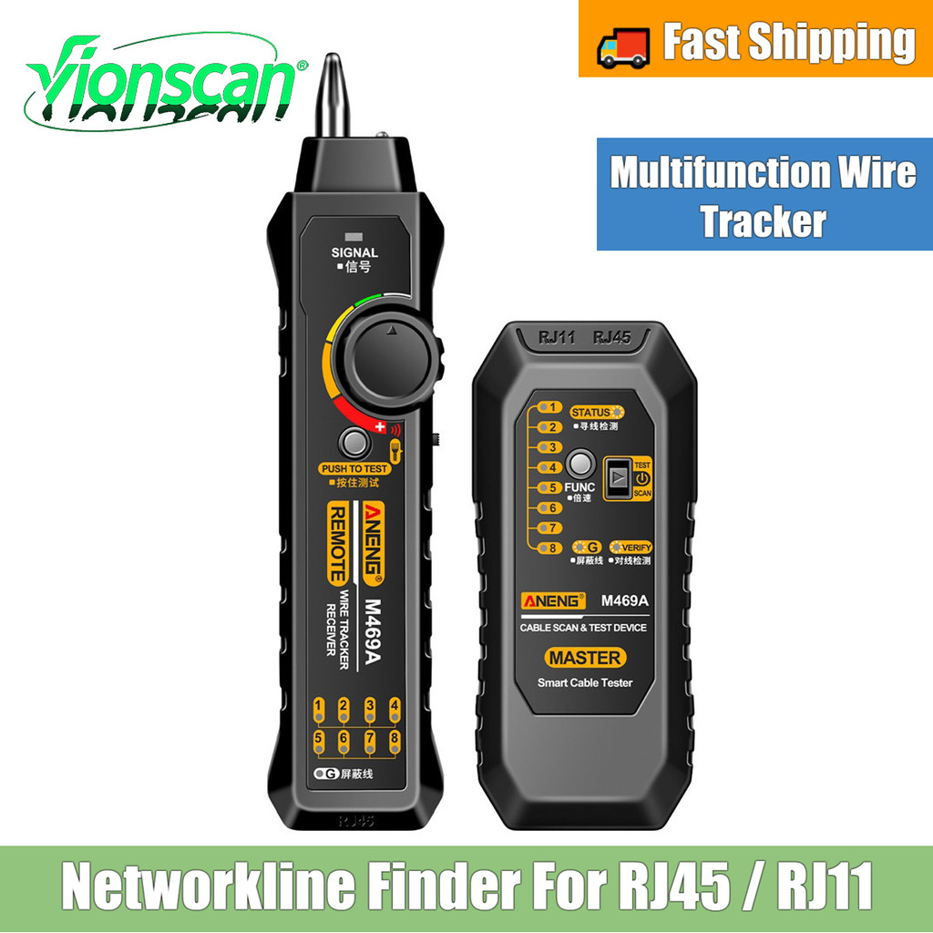 Vionscan เครื่องทดสอบสายไฟ RJ45 RJ11 สาย Tracker Line Finder มัลติฟังก์ชั่ลวด Tracker Ethernet LAN เครือข่าย Cat5 Cat6 พร้อมหูฟัง