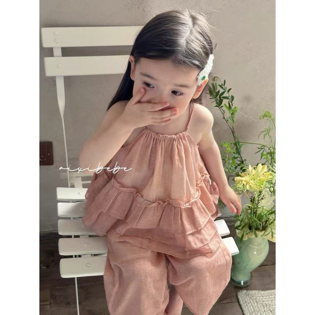 สาวฤดูร้อนสูทแฟชั่นที่ไม่ซ้ํากันที่สวยงามสไตล์โมริเด็กที่สวยงามเด็กทารกฤดูร้อนเสื้อผ้า สายรัด กางเกงชุดสองชิ้น - รูปที่ 4