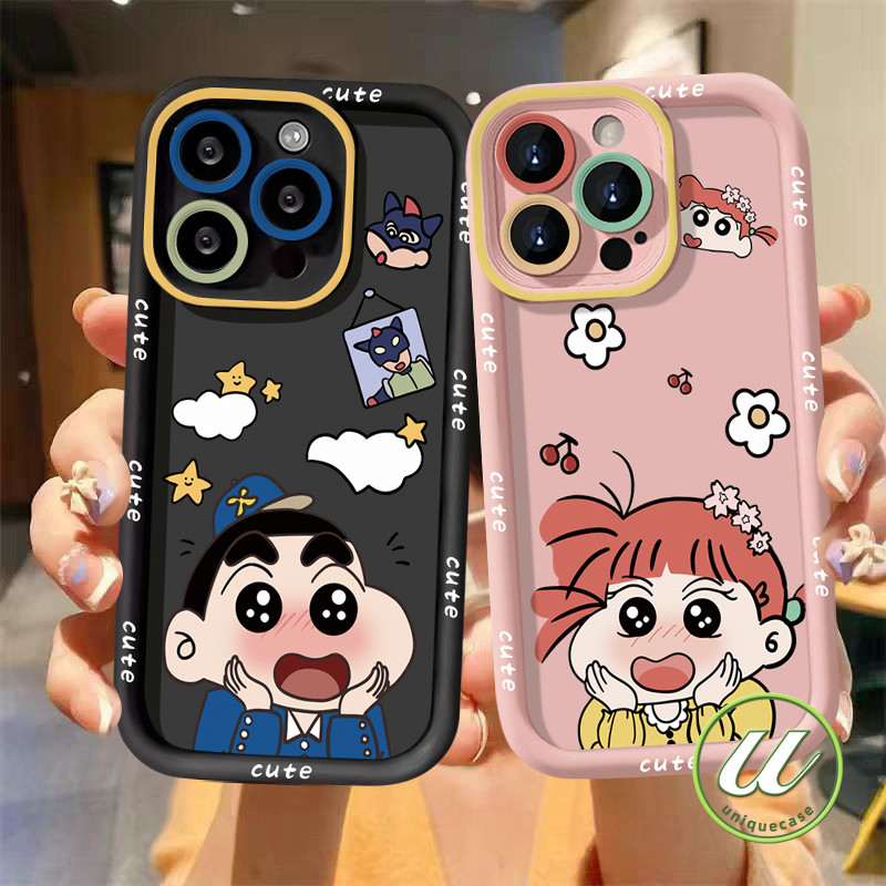 ดินสอสีเทียนน่ารักคู่รักดอกไม้สีเทียน เคส IPhone 15 12 11 14 16 13 Pro Max XS Max 8 16 7 15 6s 6 14 Plus 7Plus X XR SE